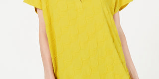 Alfani Women's V Neck Textured Top Yellow Size PL