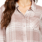 Style & Co Women's Sequined Plaid Shirt Beige Size PM