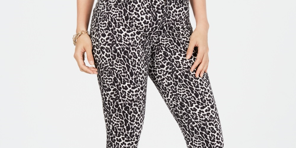 INC International Concepts Women's Incessential Leopard Skinny Jeans Gray Size 0