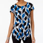 Alfani Women's Printed Round Hem T Shirt Blue Size -PS