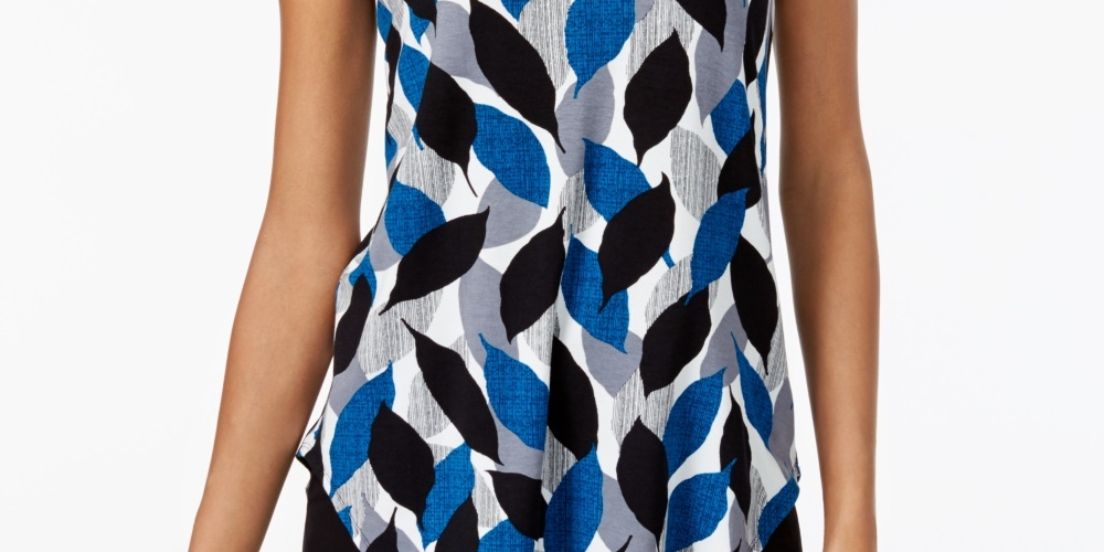 Alfani Women's Printed Round Hem T Shirt Blue Size -PS