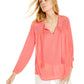 Charter Club Women's Tassel Tie Eyelet Linen Top Pink Size Small