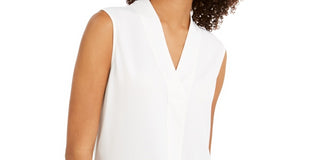 Calvin Klein Women's V-Neck Sleeveless Top White Size Large