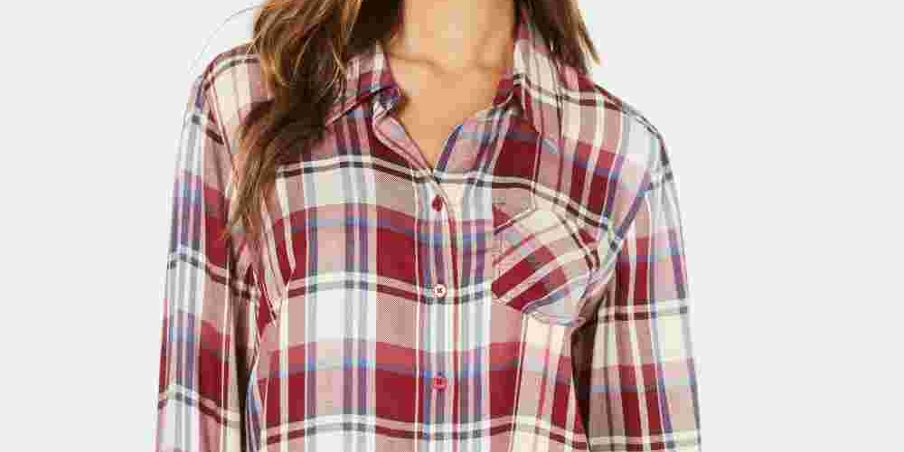 Style & Co Women's Plaid One Pocket Shirt Red Size Small