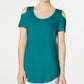 JM Collection Women's Cold-Shoulder Swing T-Shirt Blue Size Large