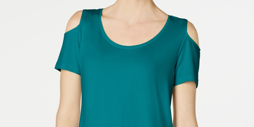 JM Collection Women's Cold-Shoulder Swing T-Shirt Blue Size Large