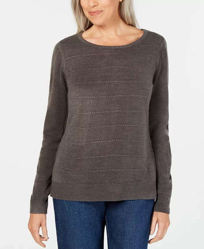 Karen Scott Women Purple Ribbed Solid Long Sleeve Blouse Top Size Petite S