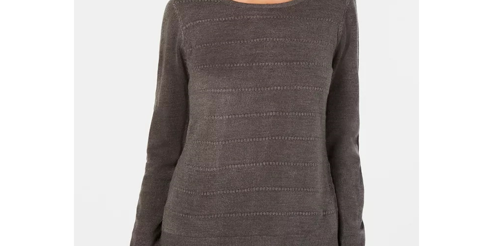 Karen Scott Women Purple Ribbed Solid Long Sleeve Blouse Top Size Petite S