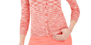 Charter Club Women's Space-Dyed Button Cardigan Pink Size Medium