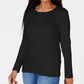 Karen Scott Women's Satin Trim Scoop Neck Top Black Size Small