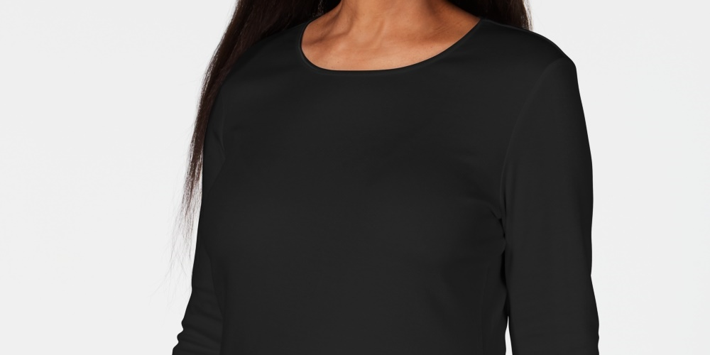 Karen Scott Women's Satin Trim Scoop Neck Top Black Size Small