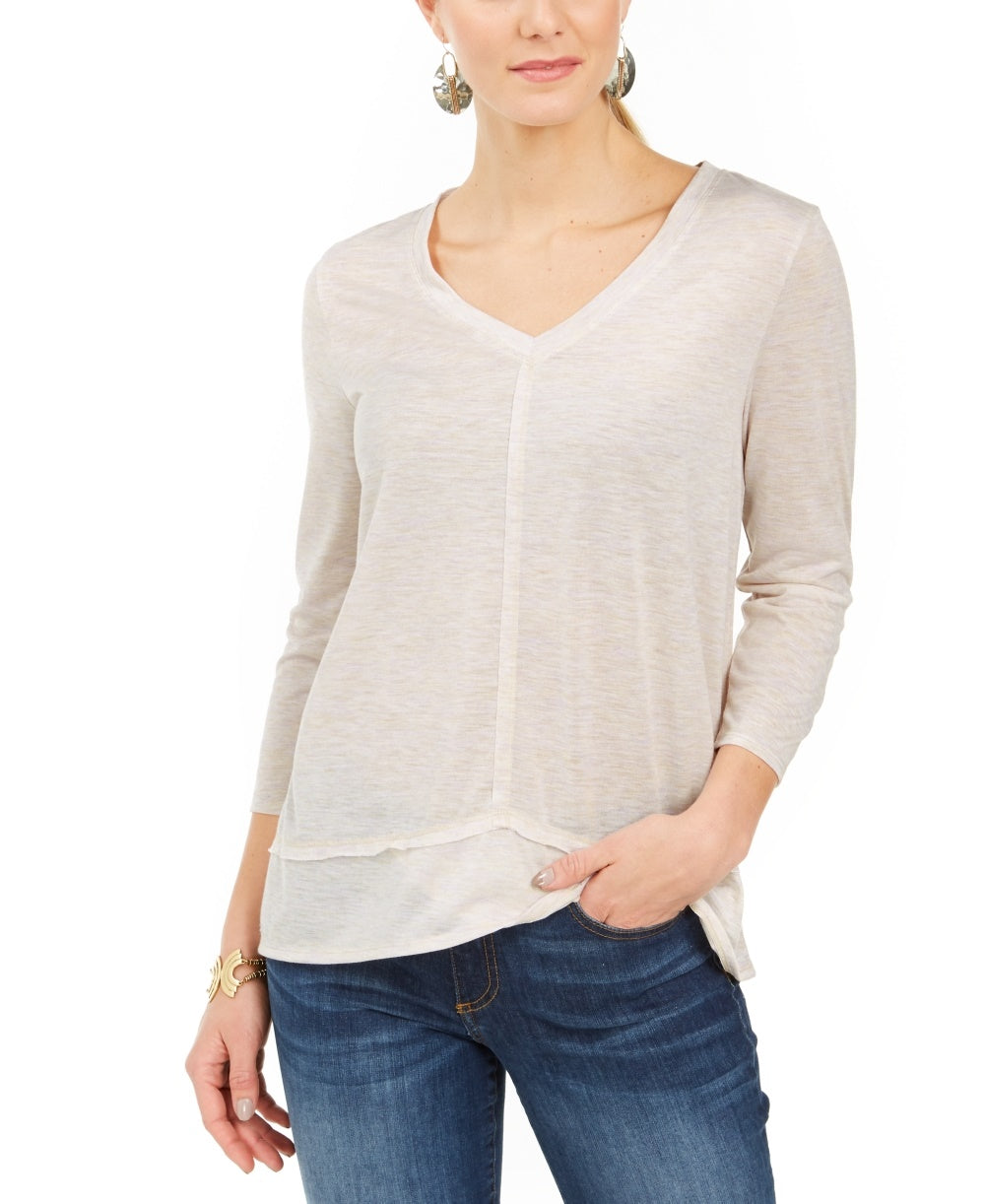 Style & Co Women's V-Neck Top Pink Size Large