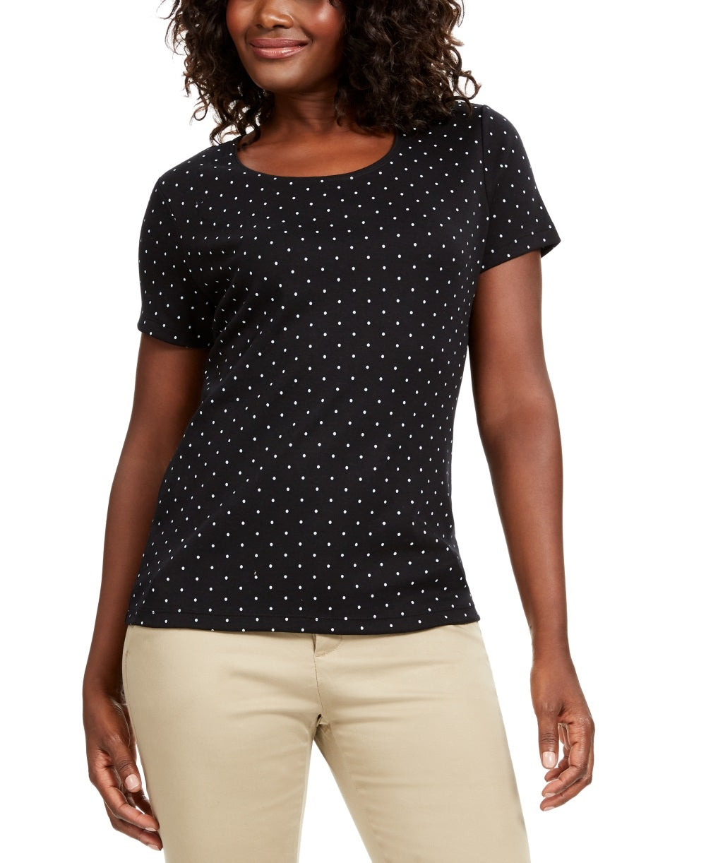 Karen Scott Women's Dot Print T-Shirt Black Size Medium