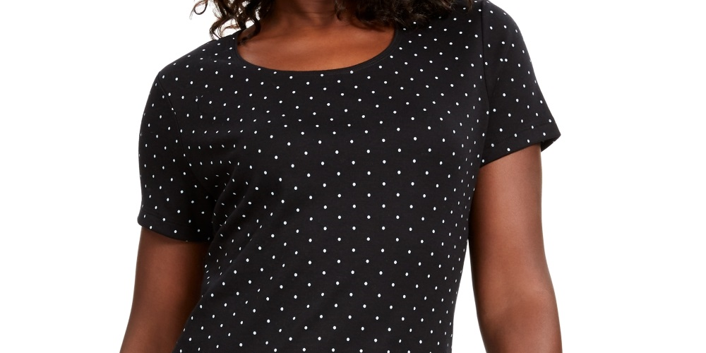 Karen Scott Women's Dot Print T-Shirt Black Size Medium