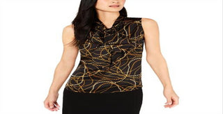 Bar III Women's Tie Neck Shell Blouse Black Size S