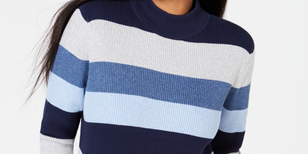 Karen Scott Women's Ribbed Mock Neck Cotton Sweater Blue Size Small