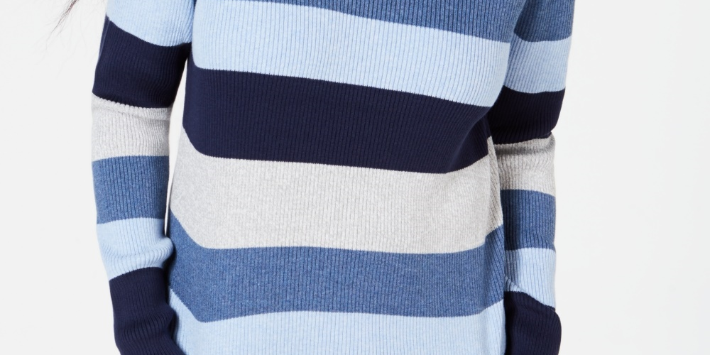 Karen Scott Women's Ribbed Mock Neck Cotton Sweater Blue Size Small