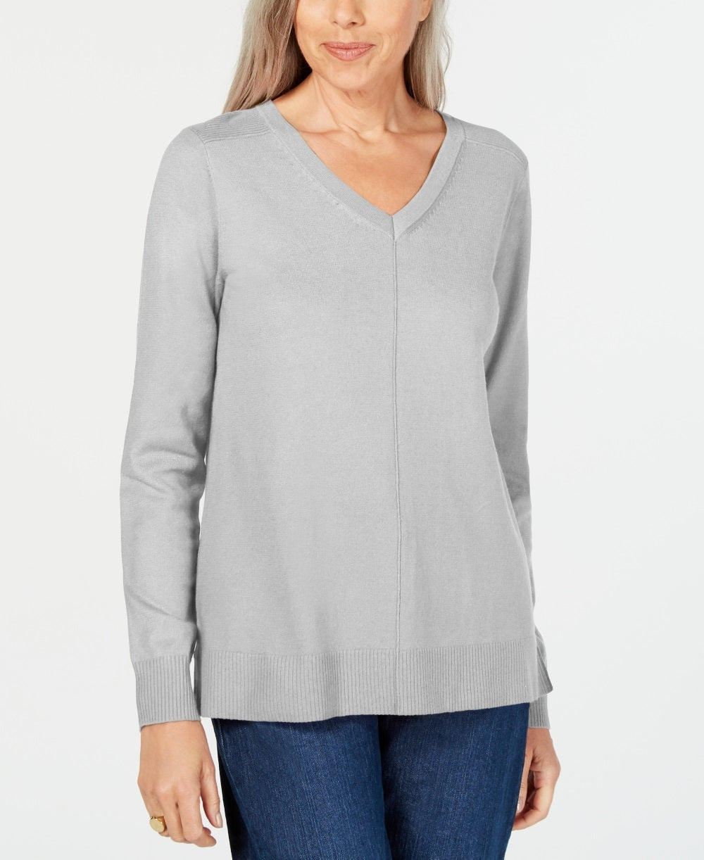 Karen Scott Women's V Neck Pullover Sweater Gray Size X-Small