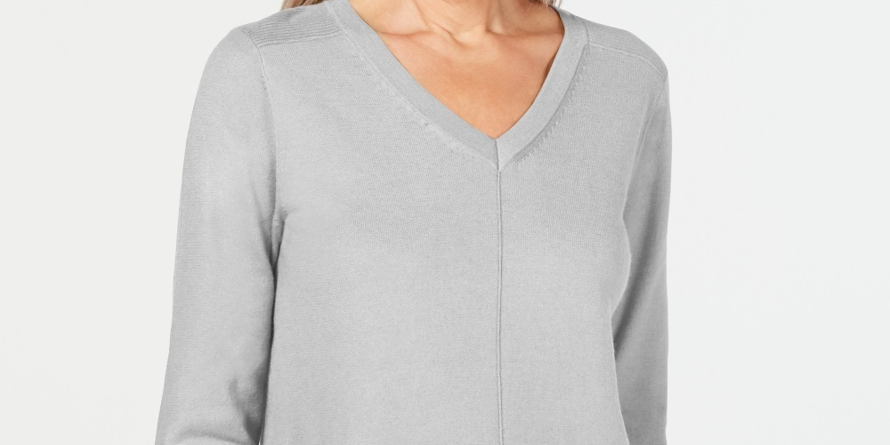 Karen Scott Women's V Neck Pullover Sweater Gray Size X-Small
