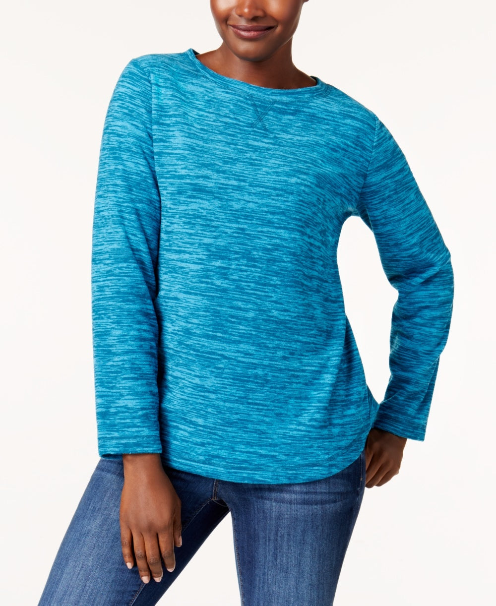 Karen Scott Women's Sport Space Dye Microfleece Top Blue Size X-Small