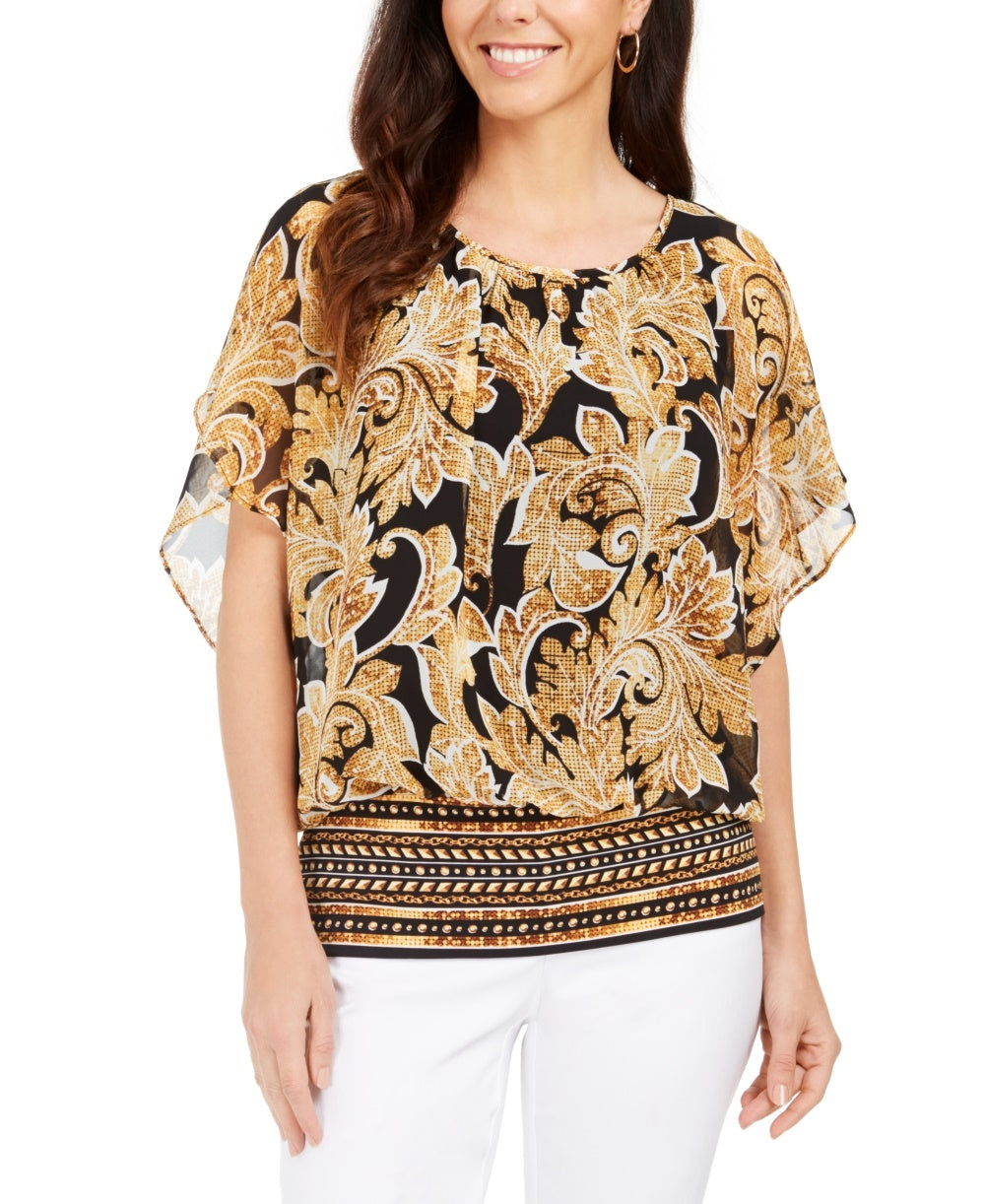 JM Collection Women's Flutter-Sleeve Top Black Size X-Small