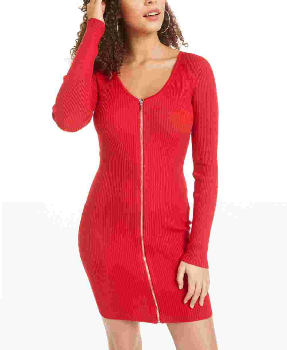 Planet Gold Women's Long Sleeve V Neck Short Sheath Cocktail Dress Red Size Large