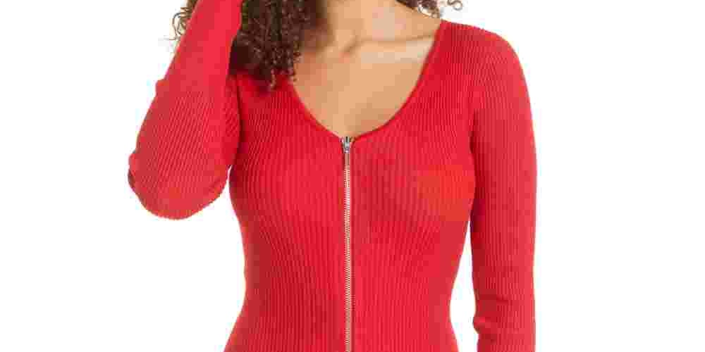 Planet Gold Women's Long Sleeve V Neck Short Sheath Cocktail Dress Red Size Large