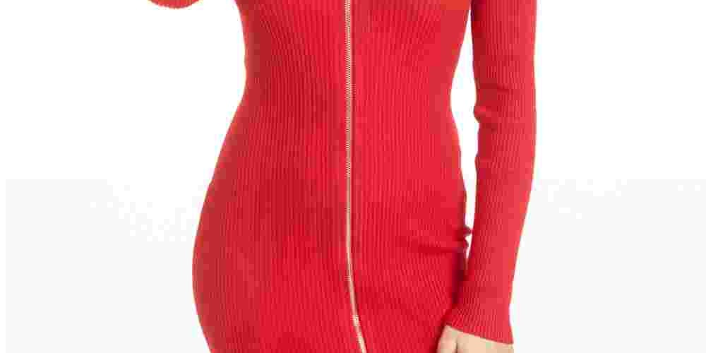 Planet Gold Women's Long Sleeve V Neck Short Sheath Cocktail Dress Red Size Large