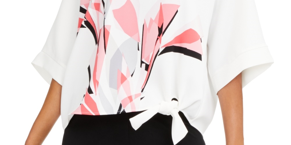 Alfani Women's Printed Side Tie Top White Size PM