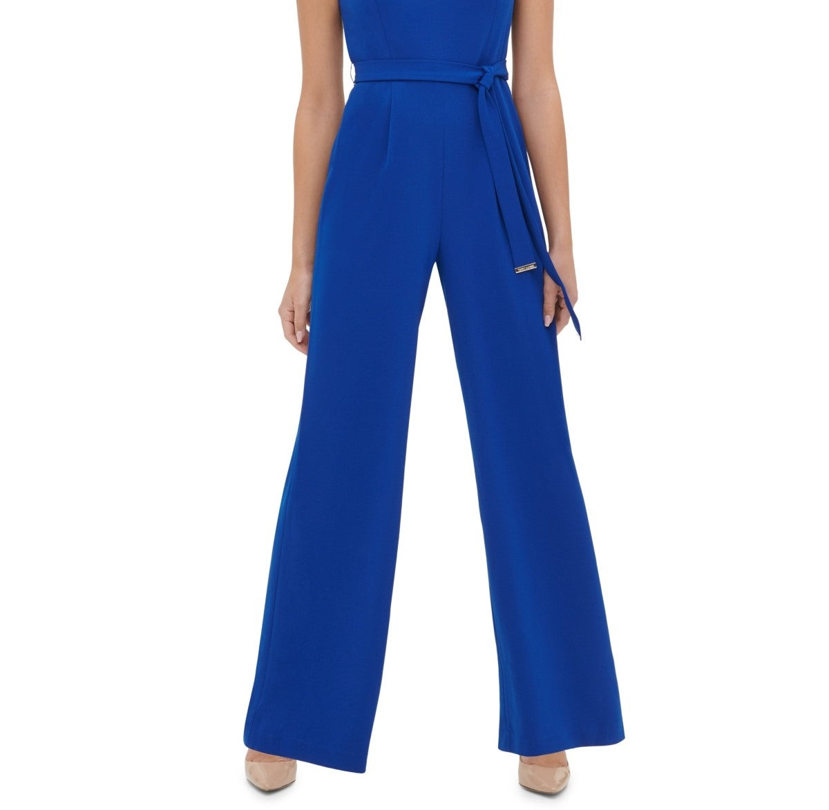 Tommy Hilfiger Women's Crepe Belted Jumpsuit Blue Size 8