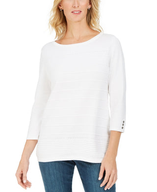 Karen Scott Women's Ribbed 3/4 Sleeve Sweater White Size X-Large