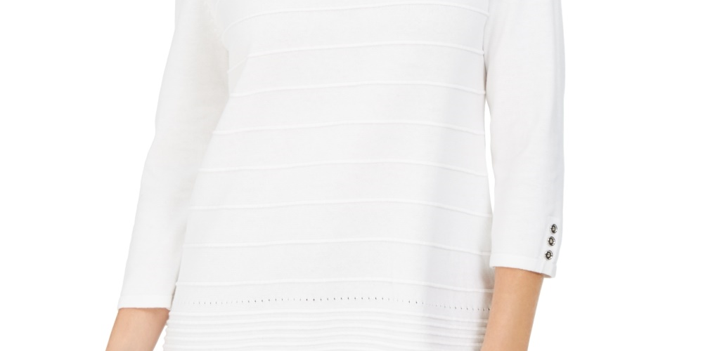 Karen Scott Women's Ribbed 3/4 Sleeve Sweater White Size X-Large