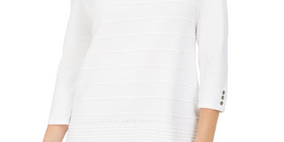 Karen Scott Women's Ribbed 3/4 Sleeve Sweater White Size X-Large