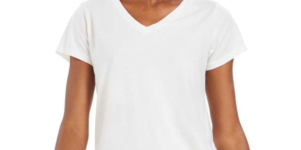 Style & Co Women's Burnout V Neck T-Shirt White Size Medium