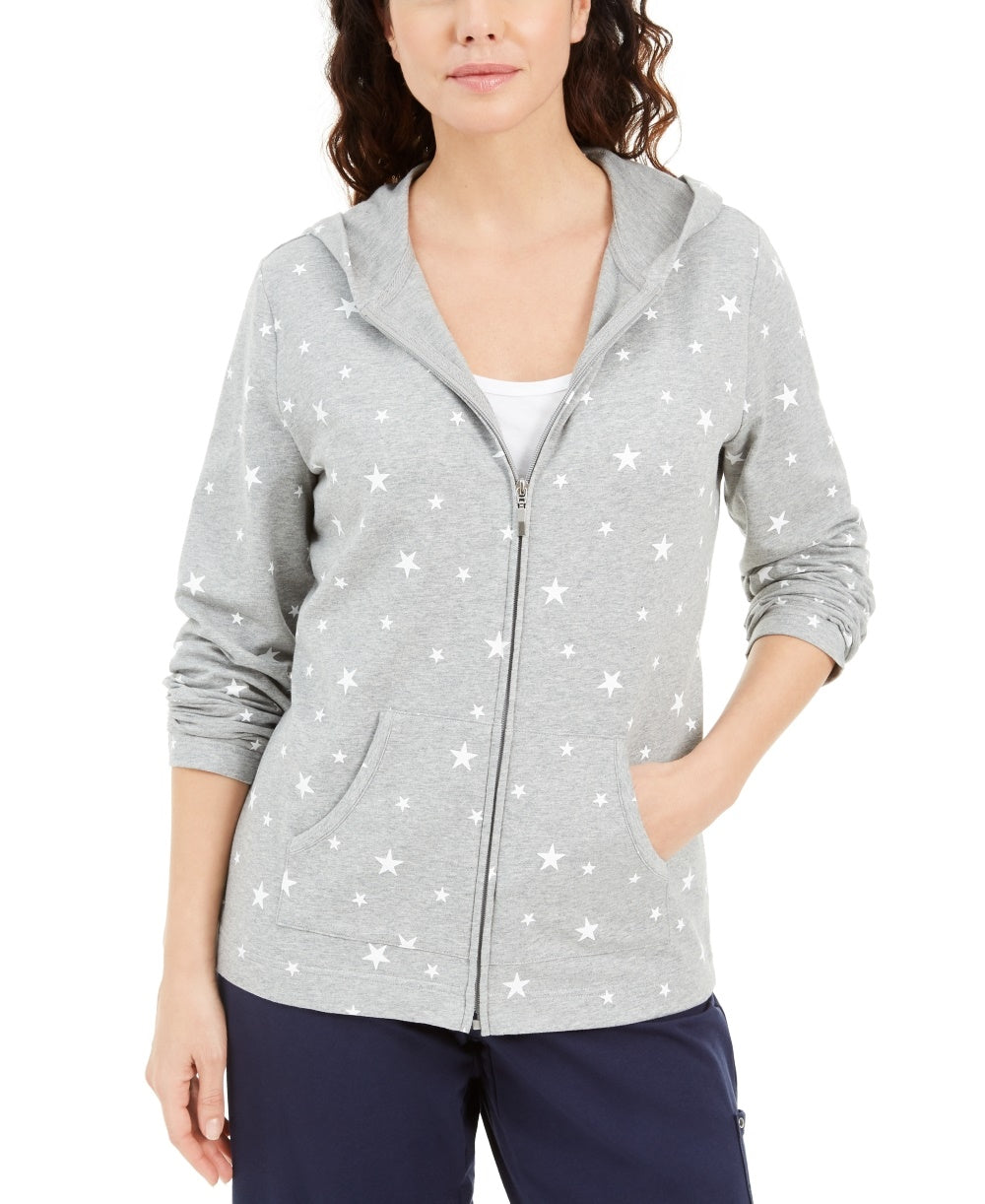 Karen Scott Women's Star Gaze Printed Zip Hoodie Gray Size Medium