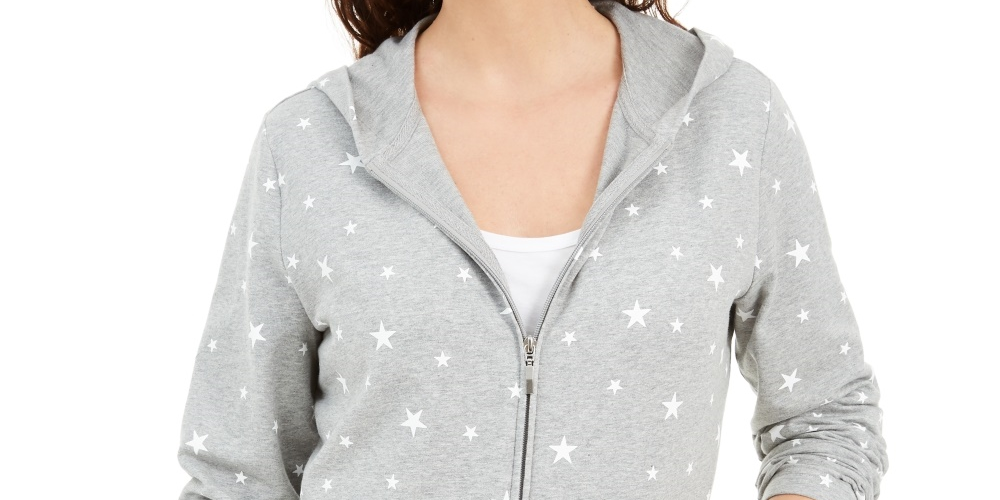 Karen Scott Women's Star Gaze Printed Zip Hoodie Gray Size Medium
