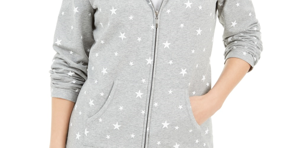 Karen Scott Women's Star Gaze Printed Zip Hoodie Gray Size Medium