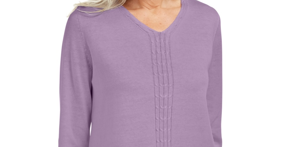 Karen Scott Women's Cotton Cable-Knit Sweater Purple Size Large