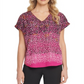 DKNY Women's V Neck Animal Print Blouse Pink Size S
