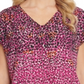DKNY Women's V Neck Animal Print Blouse Pink Size S