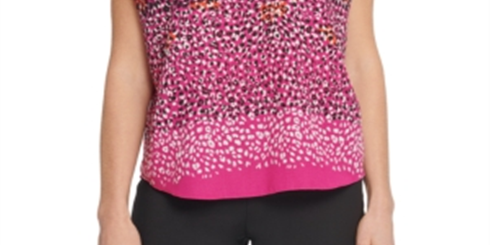 DKNY Women's V Neck Animal Print Blouse Pink Size S