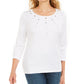 Karen Scott Women's Cotton Grommet Embellished Top White Size Small