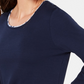 Karen Scott Women's Petite Printed-Trim Top Navy Size Petite