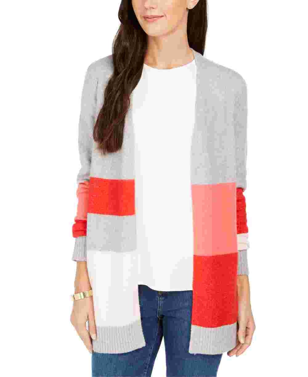 Charter Club Women's Colorblocked Knit Cardigan Red Size XX-Large