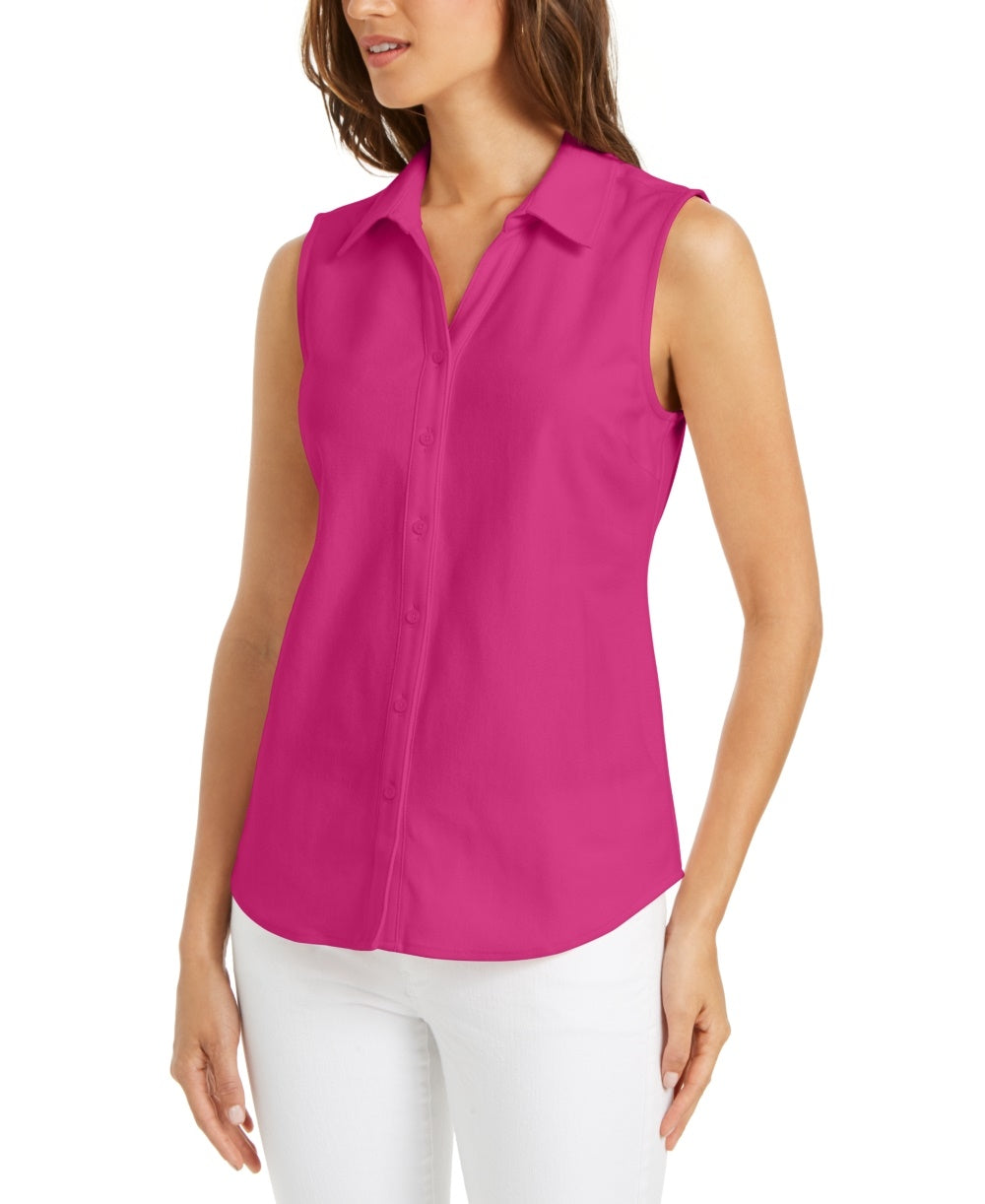 Charter Club Women's Cotton Pique Sleeveless Shirt Pink Size 12