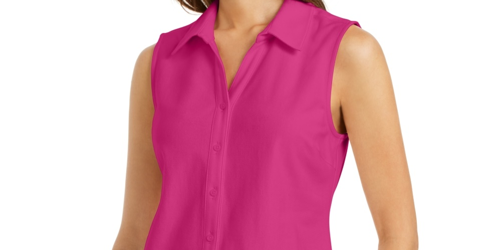 Charter Club Women's Cotton Pique Sleeveless Shirt Pink Size 12