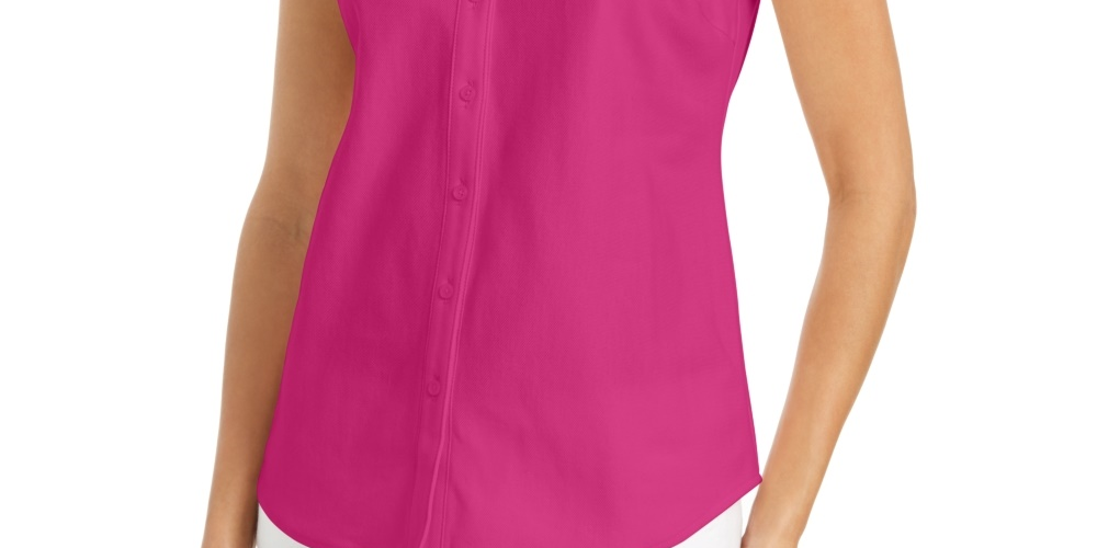 Charter Club Women's Cotton Pique Sleeveless Shirt Pink Size 12