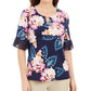 JM Collection Women's Liza Floral-Print Keyhole Top Blue Size Small