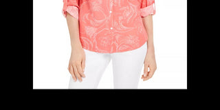 Charter Club Women's Artful Paisleys Printed Linen-Blend Shirt Beige Size Medium