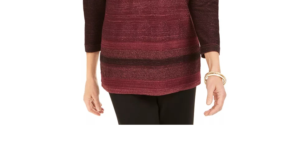 JM Collection Women's Metallic-Stitched Drop-Shoulder Sweater Purple Size XL